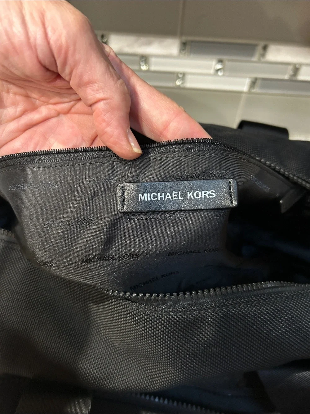 Michael Kors Black Nylon Duffel Bag Travel Gym Carry-On w/ Leather Trim 19x12.